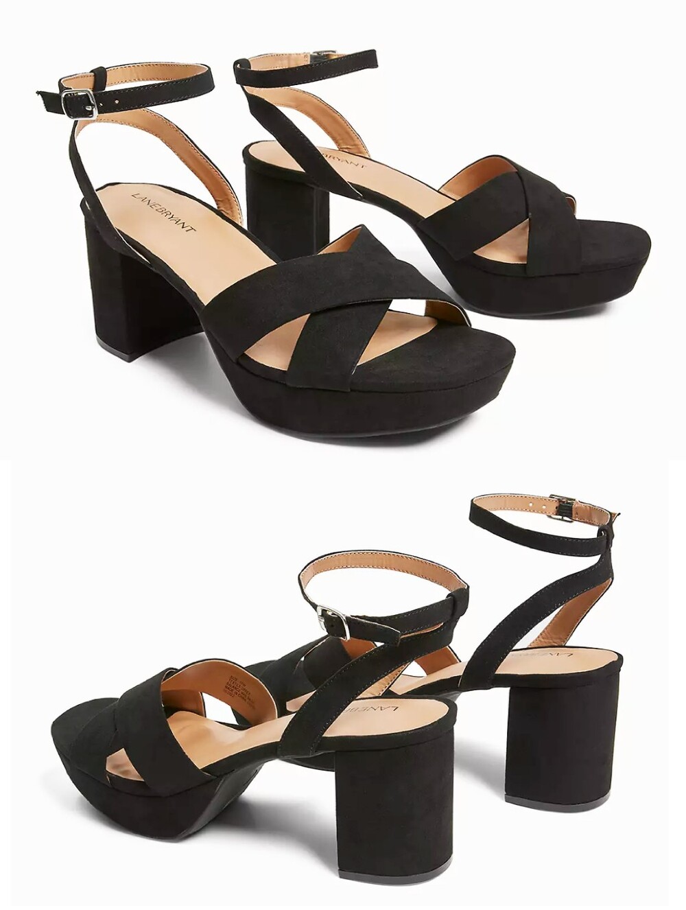 Lane Bryant Black Dream Cloud Platform Strappy Block Heels 7WIDE NWT